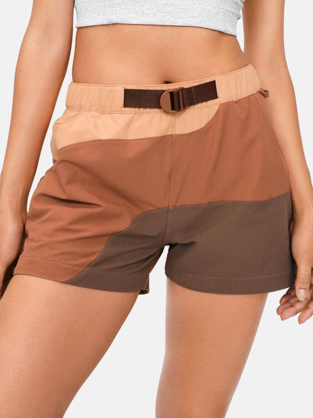 OUTDOOR VOICES Womens XS RecTrek Colorblock Belted Nylon Earthtone Hiking Shorts